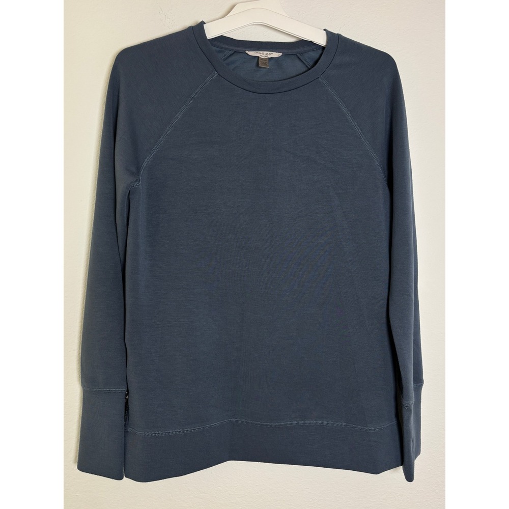 Cable & Gauge Studio Blue Raglan Sweatshirt Side Zip Pullover Small